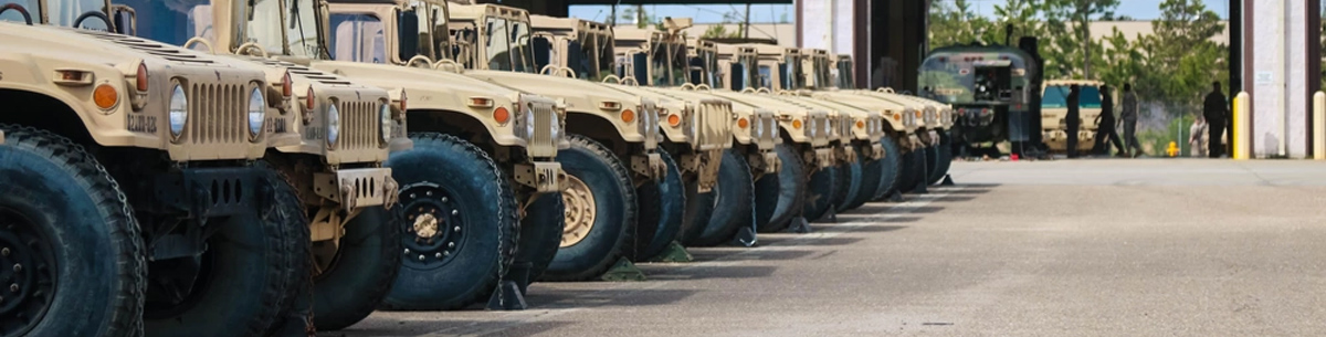 Motor Pool Humvees LMTV in Fort Bragg, North Carolina