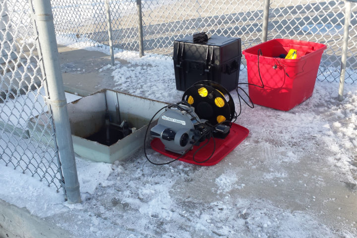 ROV Ready to be deployed into a water tower for an inspection
