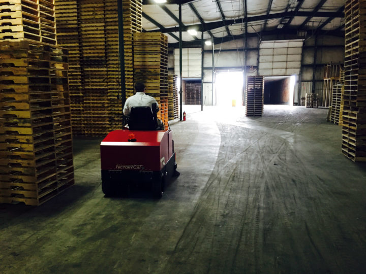 Factory Cat TR Sweeper in a warehouse