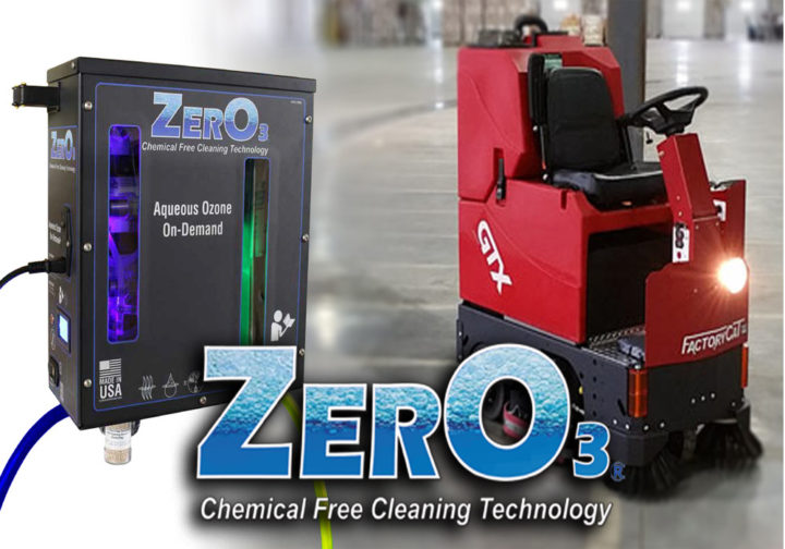 ZerO3 Chemical-Free Cleaning on a Factory Cat GTX Floor Scrubber