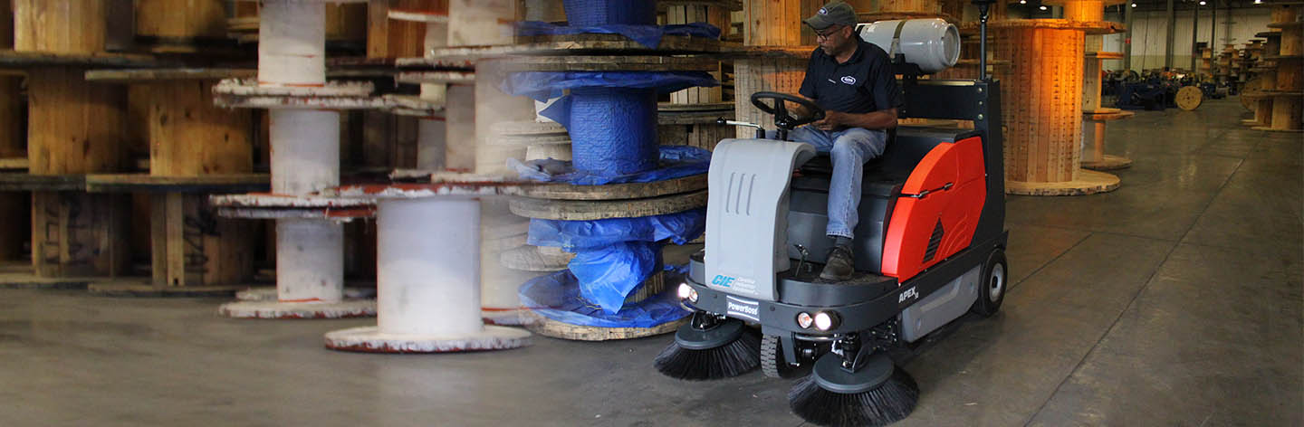 PowerBoss Sweeper in a Warehous
