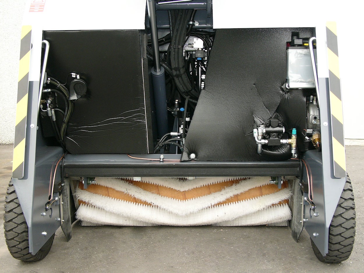A front view of the main broom of a Dulevo 120 sweeper.